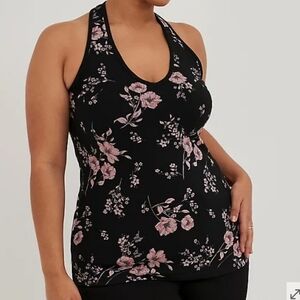 🆕️🌺 1X BLACK FLORAL HALTER TOP - FOXY FIT🌺